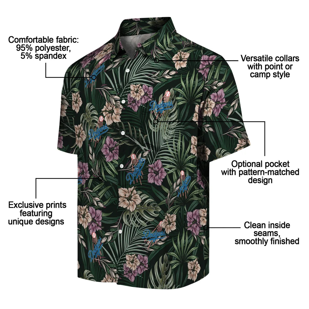 Los Angeles Dodgers Hawaiian Shirt - Hibiscus Leaves Pattern | Moonbestprint