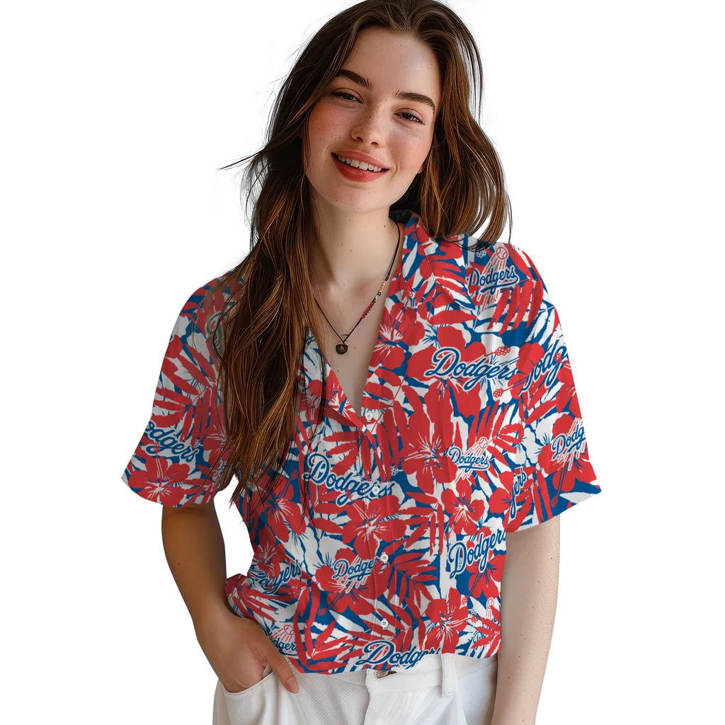 Los Angeles Dodgers Hawaiian Shirt - Hibiscus Overlay | Moonbestprint
