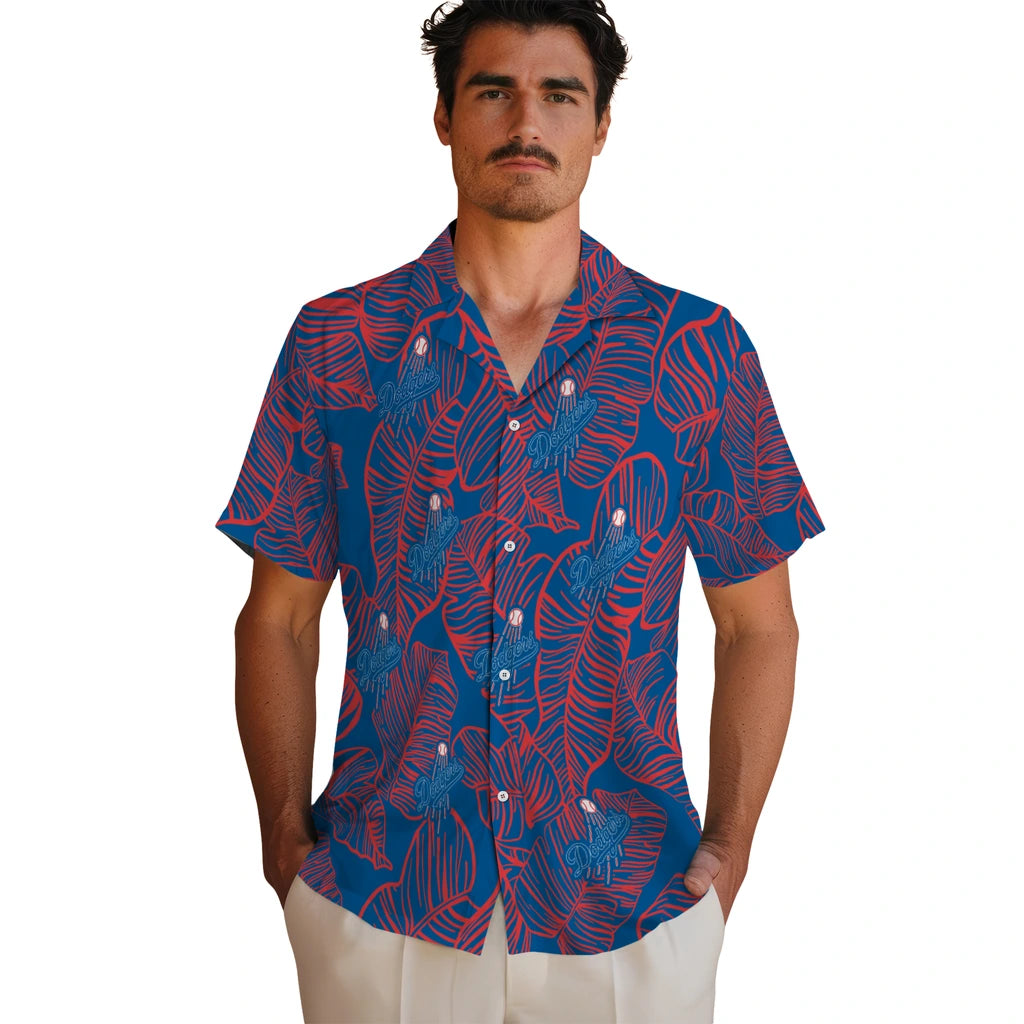 Los Angeles Dodgers Hawaiian Shirt - Leaf Outline | Moonbestprint