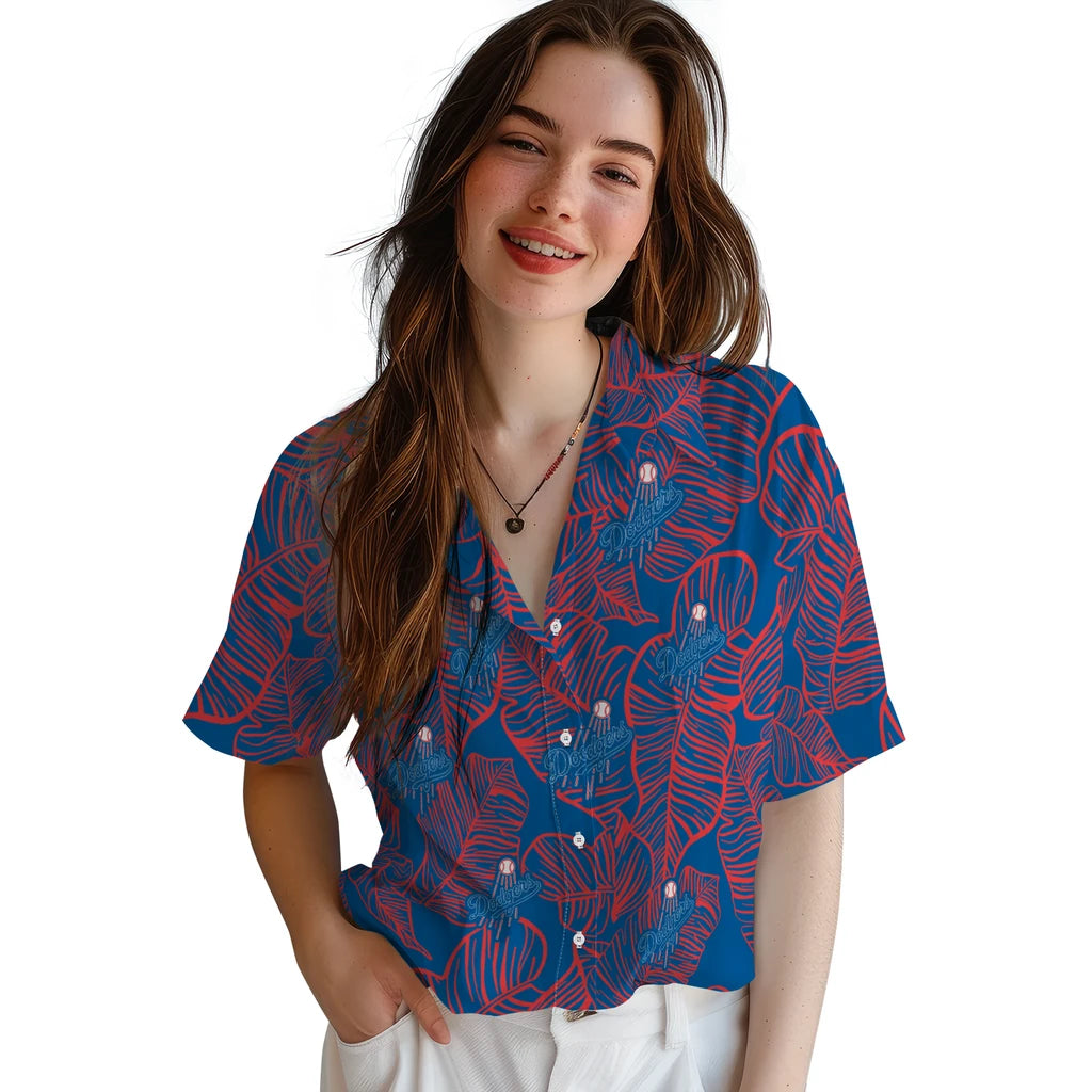 Los Angeles Dodgers Hawaiian Shirt - Leaf Outline | Moonbestprint