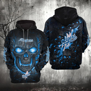 Los Angeles Dodgers Lava Skull 3D MLB All Over Print Hoodie -Moonbestprint