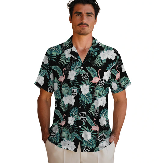 Los Angeles Kings Hawaiian Shirt - Flamingo and Hibiscus | Moonbestprint
