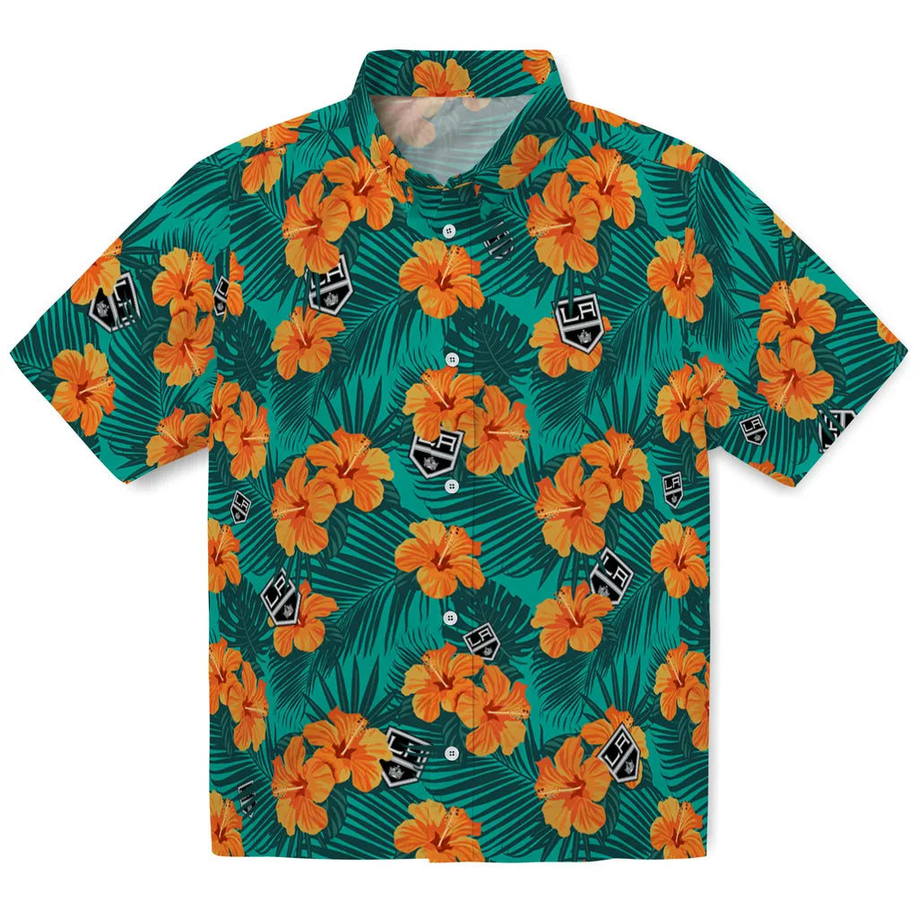 Los Angeles Kings Hawaiian Shirt - Hibiscus and Palm Leaves | Moonbestprint