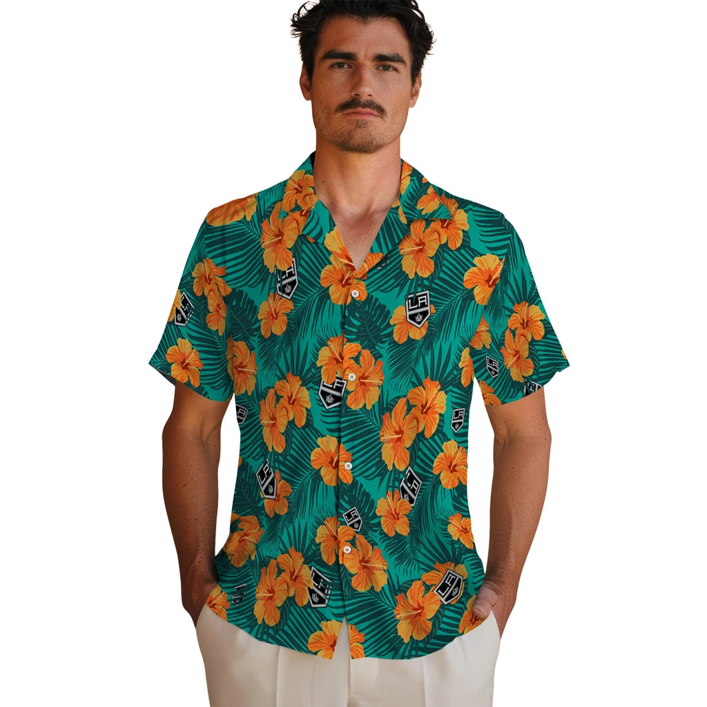 Los Angeles Kings Hawaiian Shirt - Hibiscus and Palm Leaves | Moonbestprint
