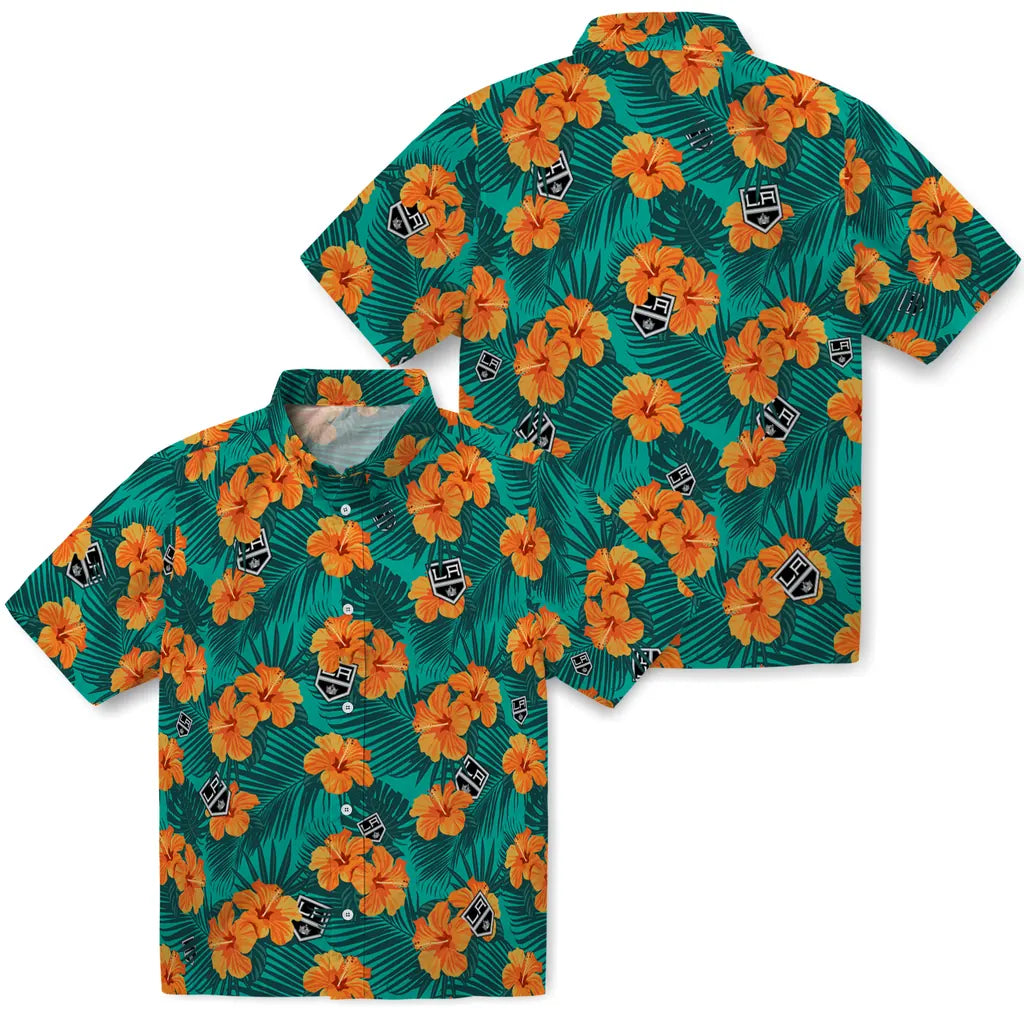 Los Angeles Kings Hawaiian Shirt - Hibiscus and Palm Leaves | Moonbestprint