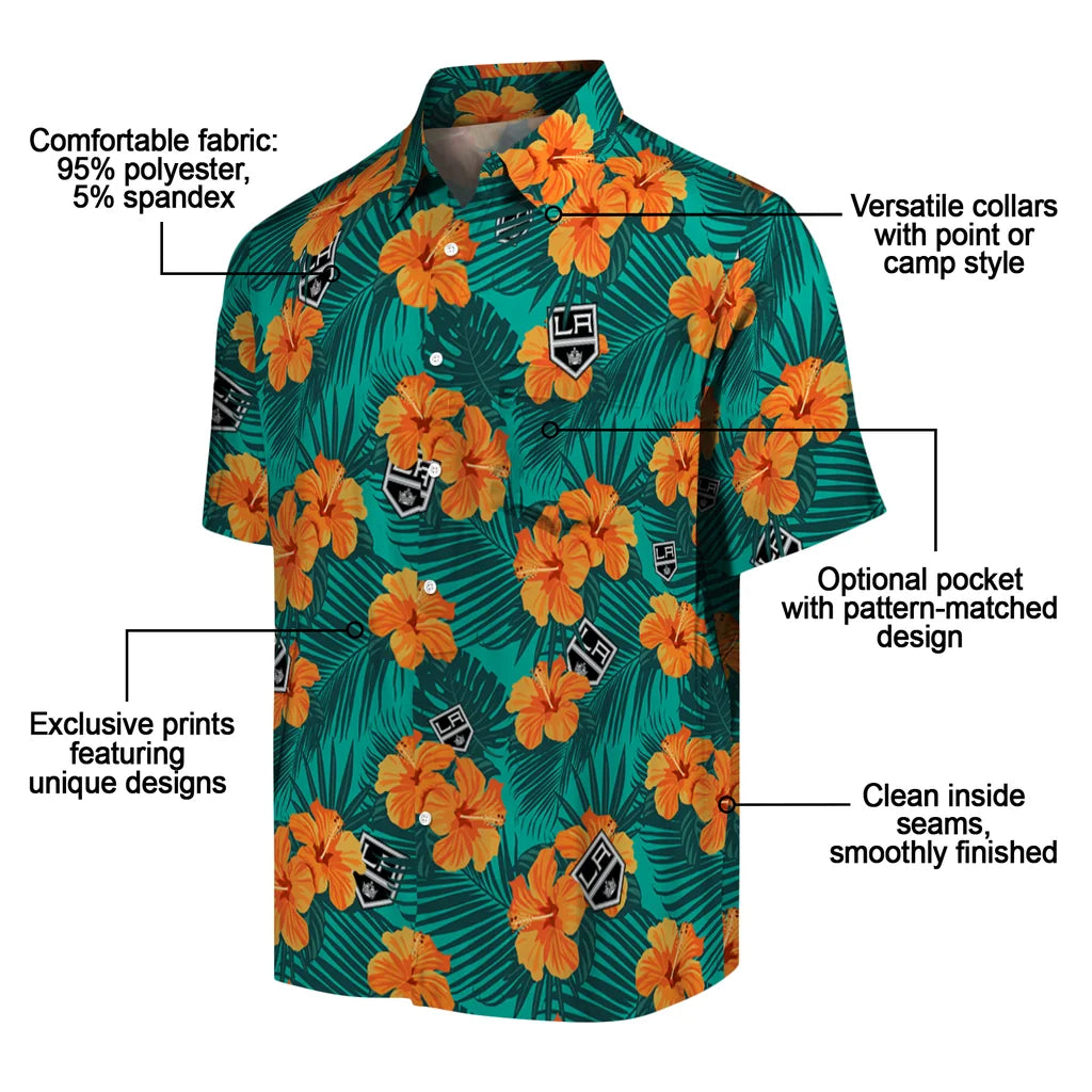 Los Angeles Kings Hawaiian Shirt - Hibiscus and Palm Leaves | Moonbestprint