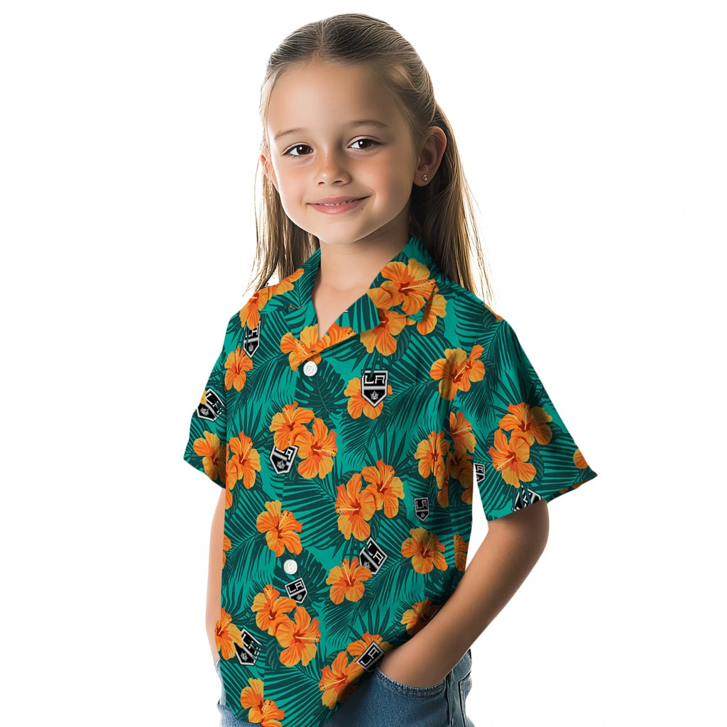 Los Angeles Kings Hawaiian Shirt - Hibiscus and Palm Leaves | Moonbestprint