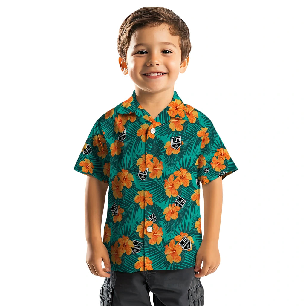 Los Angeles Kings Hawaiian Shirt - Hibiscus and Palm Leaves | Moonbestprint