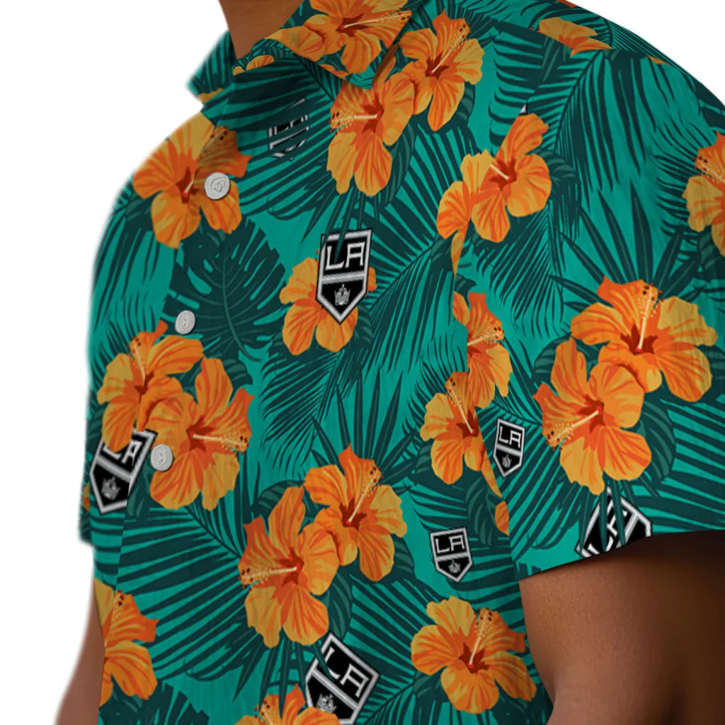 Los Angeles Kings Hawaiian Shirt - Hibiscus and Palm Leaves | Moonbestprint