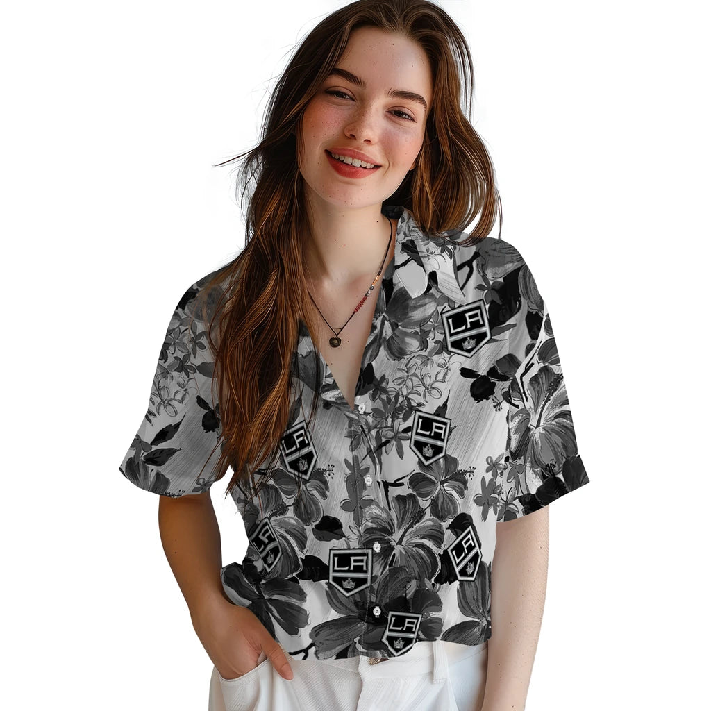 Los Angeles Kings Hawaiian Shirt - Hibiscus Arrangement | Moonbestprint