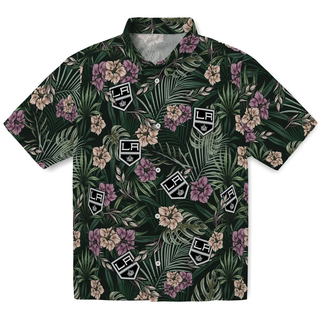 Los Angeles Kings Hawaiian Shirt - Hibiscus Leaves Pattern | Moonbestprint