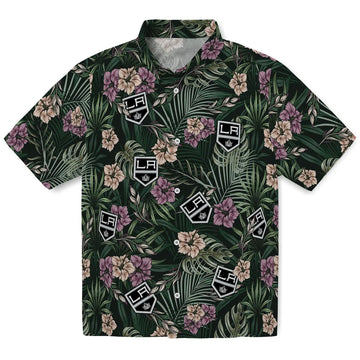 Los Angeles Kings Hawaiian Shirt - Hibiscus Leaves Pattern | Moonbestprint