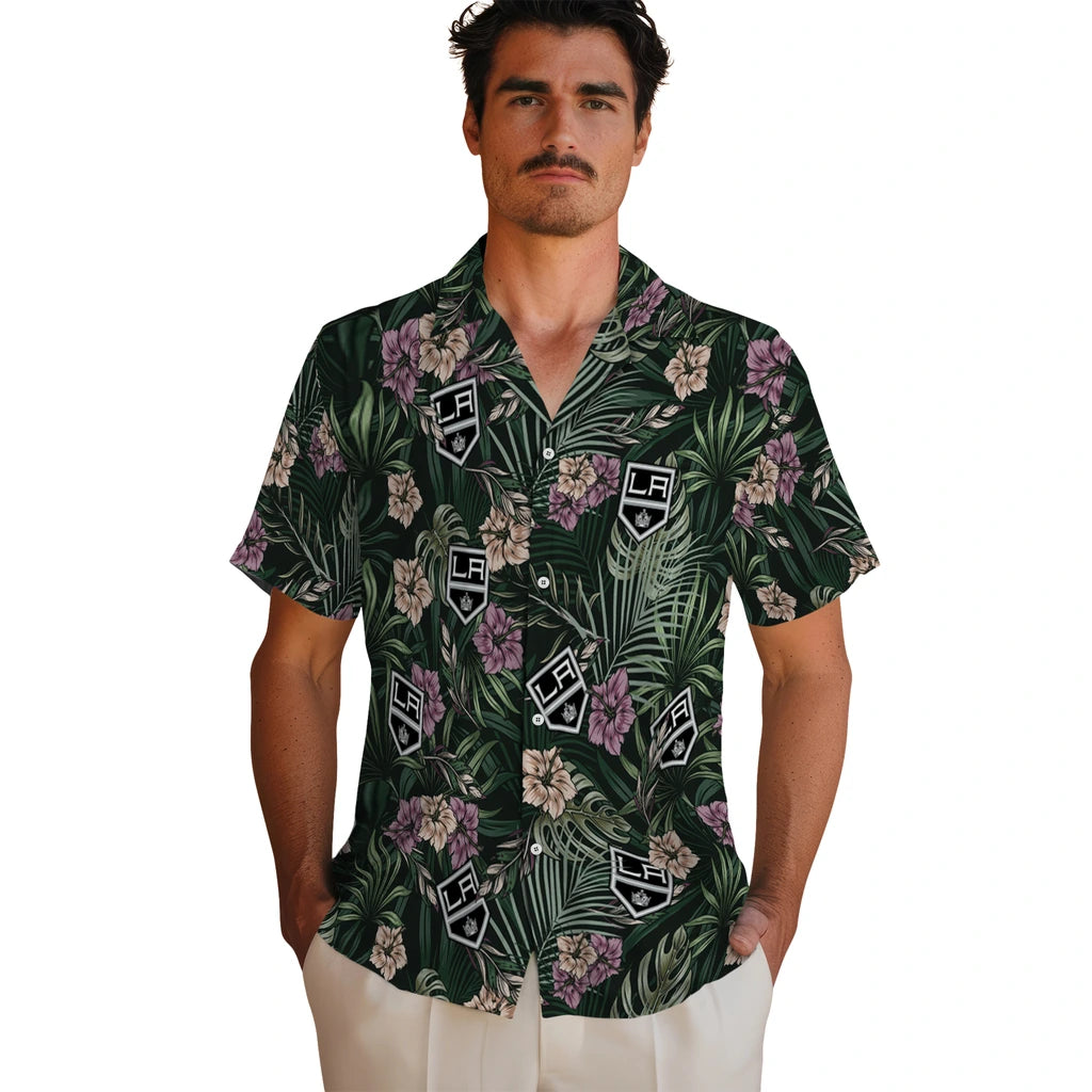 Los Angeles Kings Hawaiian Shirt - Hibiscus Leaves Pattern | Moonbestprint