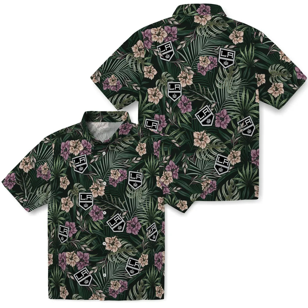 Los Angeles Kings Hawaiian Shirt - Hibiscus Leaves Pattern | Moonbestprint