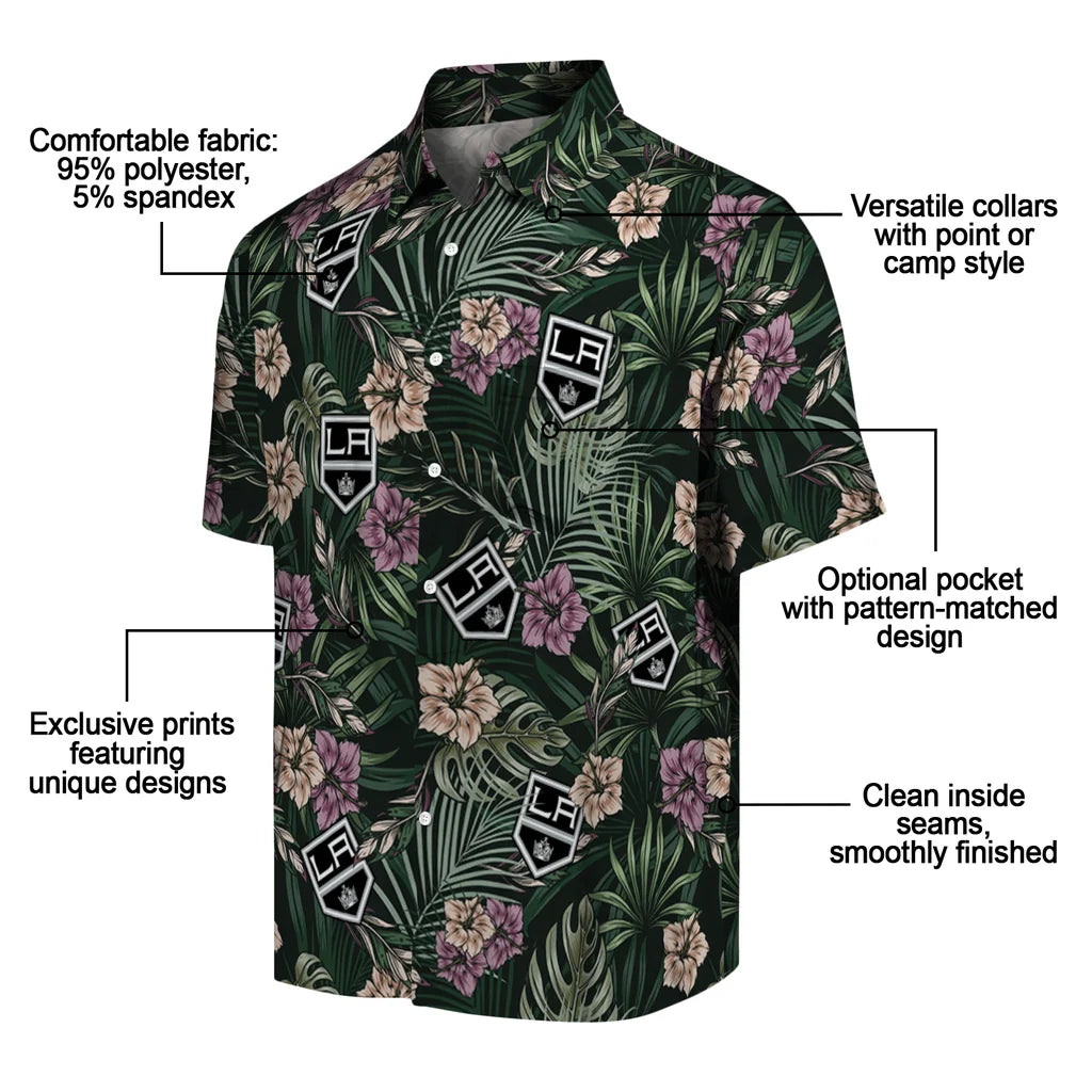 Los Angeles Kings Hawaiian Shirt - Hibiscus Leaves Pattern | Moonbestprint