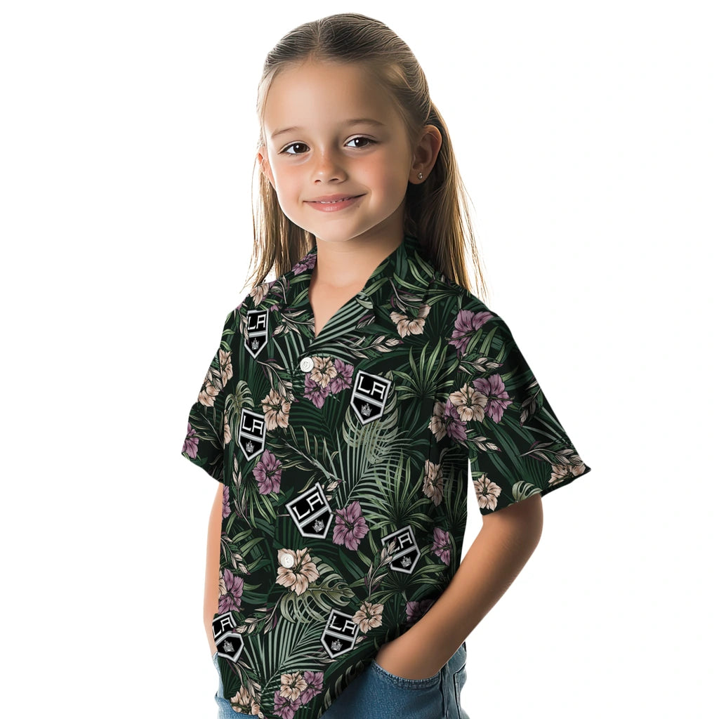 Los Angeles Kings Hawaiian Shirt - Hibiscus Leaves Pattern | Moonbestprint