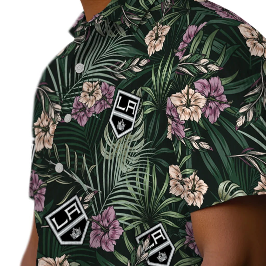 Los Angeles Kings Hawaiian Shirt - Hibiscus Leaves Pattern | Moonbestprint