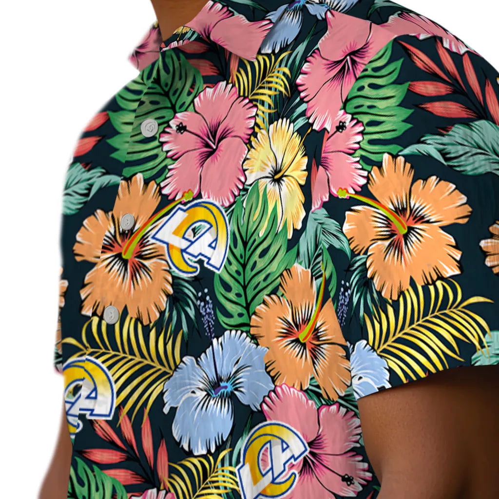Los Angeles Rams Hawaiian Shirt - Brilliant Hibiscus Garden | Moonbestprint
