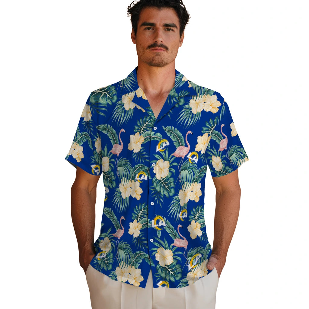 Los Angeles Rams Hawaiian Shirt - Flamingo and Hibiscus | Moonbestprint