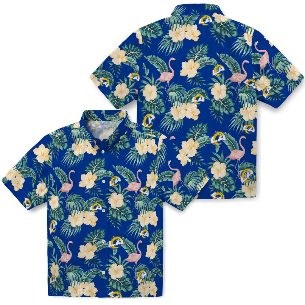Los Angeles Rams Hawaiian Shirt - Flamingo and Hibiscus | Moonbestprint