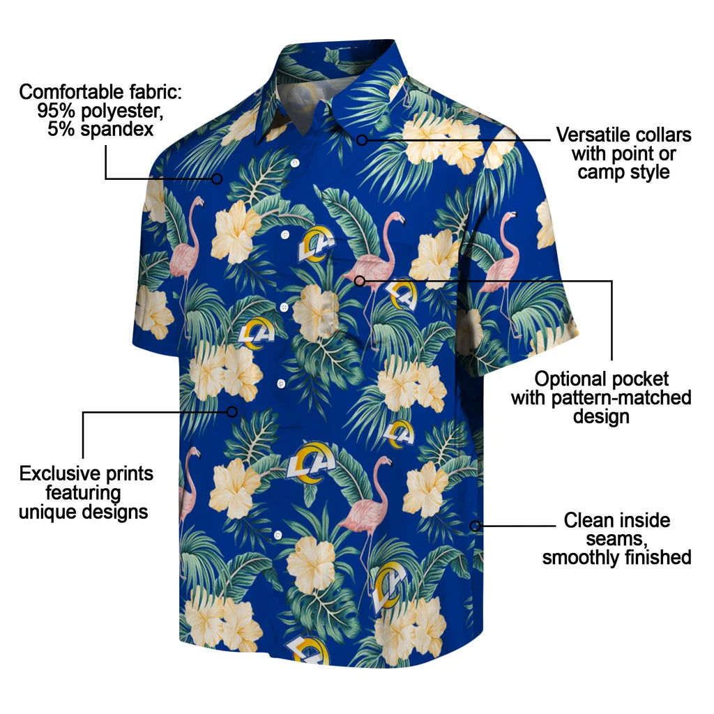 Los Angeles Rams Hawaiian Shirt - Flamingo and Hibiscus | Moonbestprint