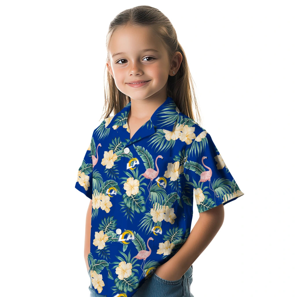 Los Angeles Rams Hawaiian Shirt - Flamingo and Hibiscus | Moonbestprint