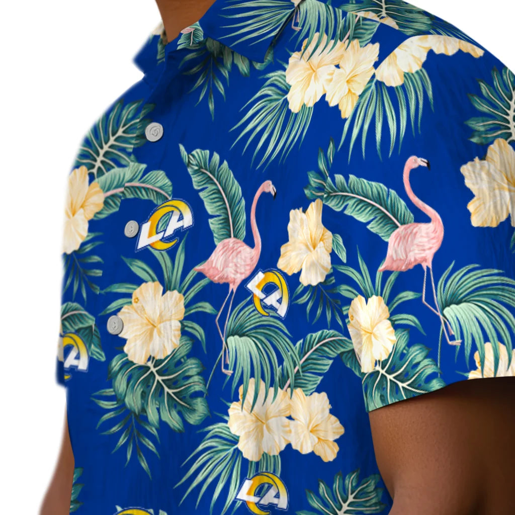 Los Angeles Rams Hawaiian Shirt - Flamingo and Hibiscus | Moonbestprint