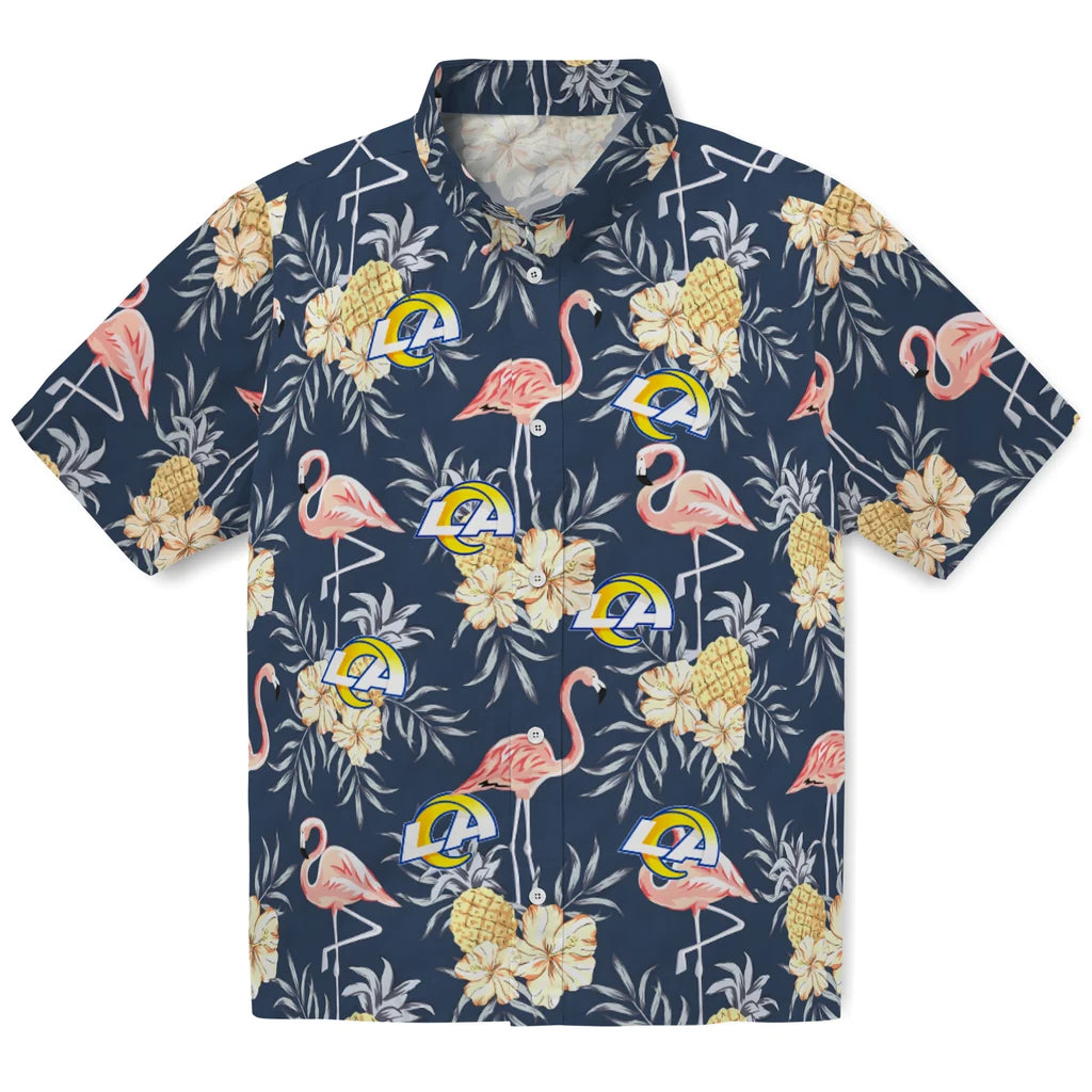 Los Angeles Rams Hawaiian Shirt - Flamingo Hibiscus | Moonbestprint