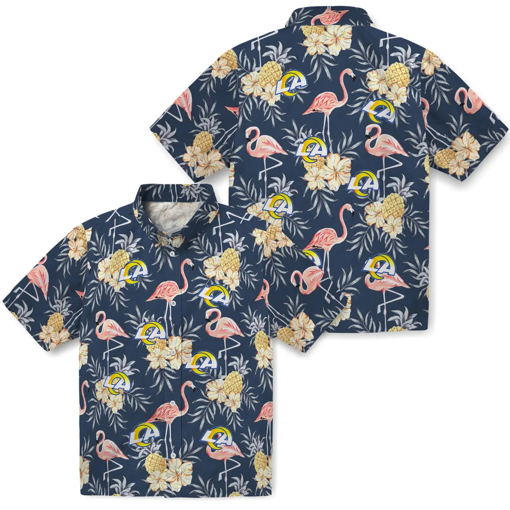 Los Angeles Rams Hawaiian Shirt - Flamingo Hibiscus | Moonbestprint