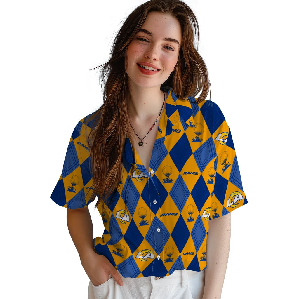 Los Angeles Rams Hawaiian Shirt - Golfing Plaid | Moonbestprint