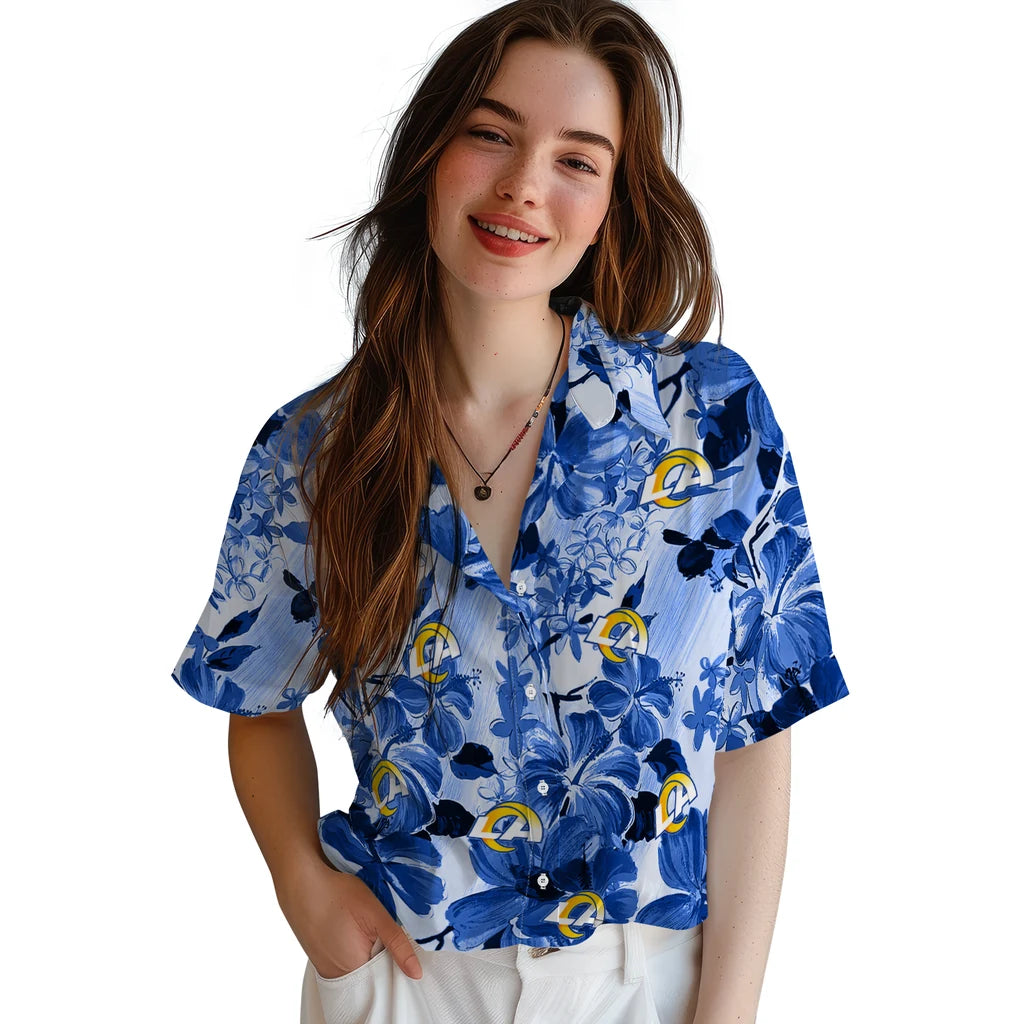 Los Angeles Rams Hawaiian Shirt - Hibiscus Arrangement | Moonbestprint