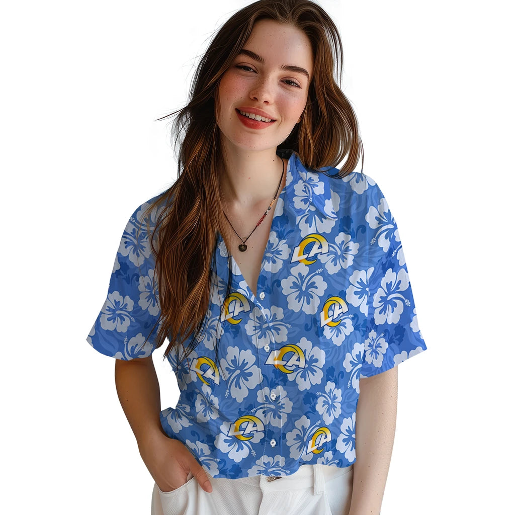 Los Angeles Rams Hawaiian Shirt - Hibiscus Cluster | Moonbestprint