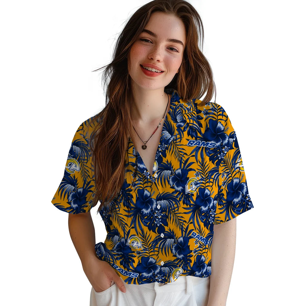 Los Angeles Rams Hawaiian Shirt - Hibiscus Exotic | Moonbestprint