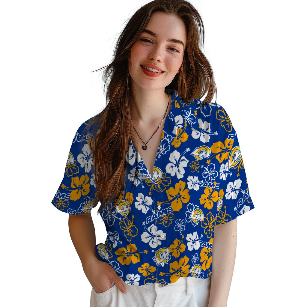 Los Angeles Rams Hawaiian Shirt - Hibiscus Flower Design | Moonbestprint