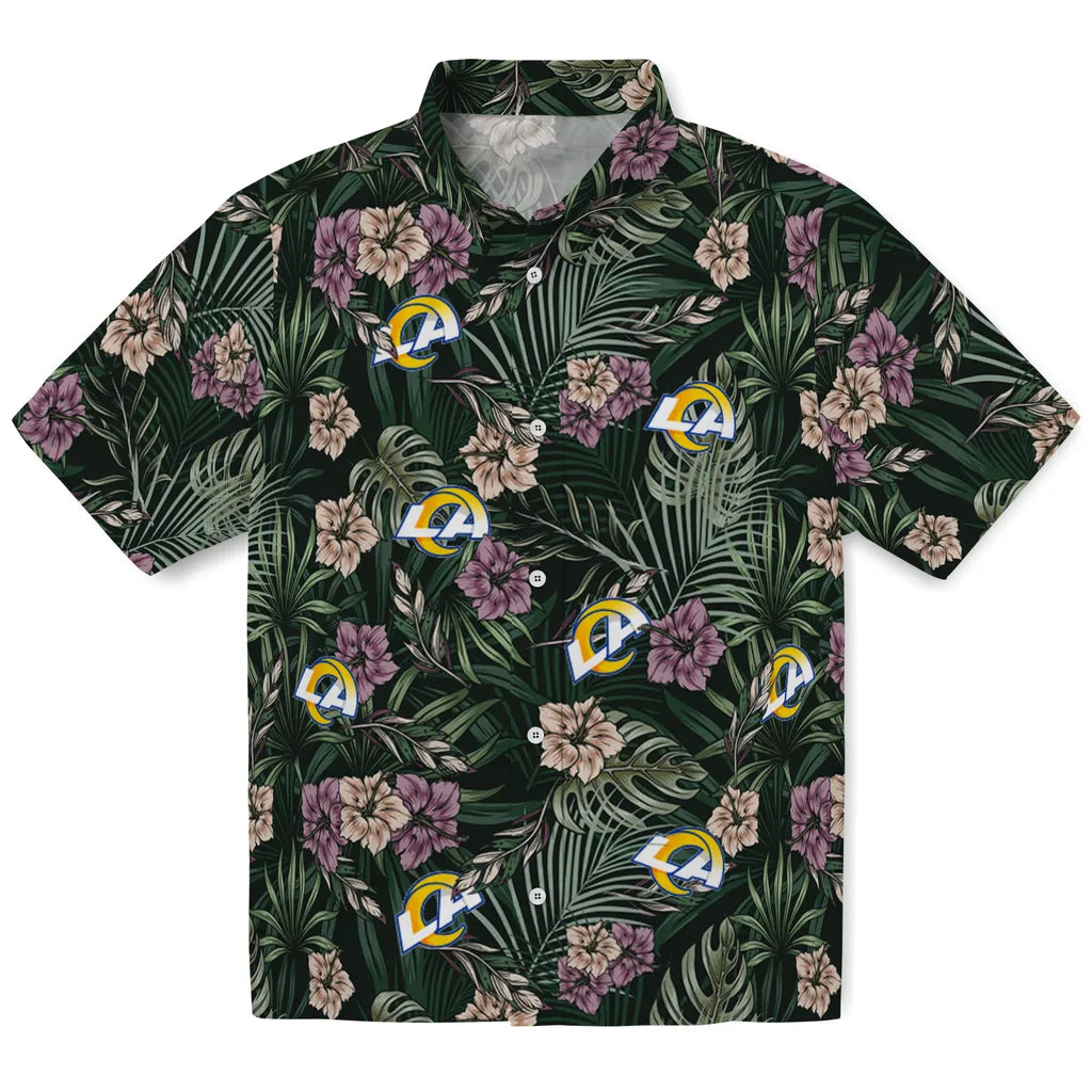 Los Angeles Rams Hawaiian Shirt - Hibiscus Leaves Pattern | Moonbestprint