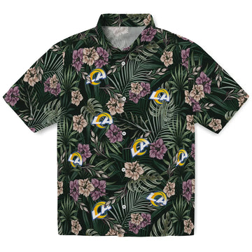 Los Angeles Rams Hawaiian Shirt - Hibiscus Leaves Pattern | Moonbestprint