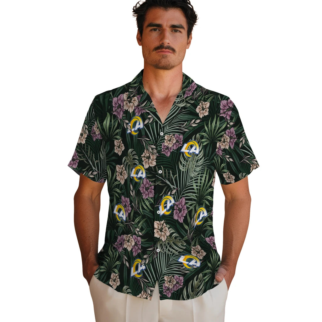 Los Angeles Rams Hawaiian Shirt - Hibiscus Leaves Pattern | Moonbestprint