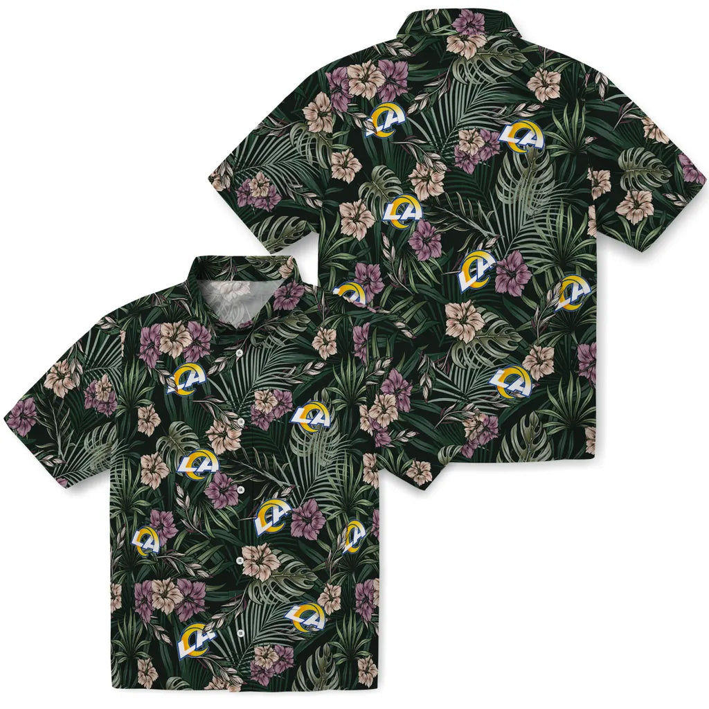 Los Angeles Rams Hawaiian Shirt - Hibiscus Leaves Pattern | Moonbestprint