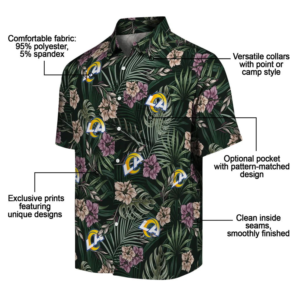 Los Angeles Rams Hawaiian Shirt - Hibiscus Leaves Pattern | Moonbestprint
