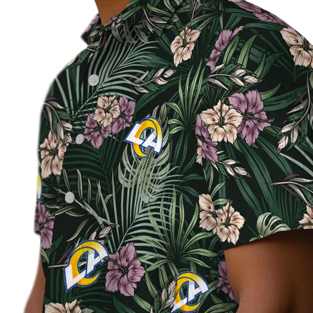 Los Angeles Rams Hawaiian Shirt - Hibiscus Leaves Pattern | Moonbestprint