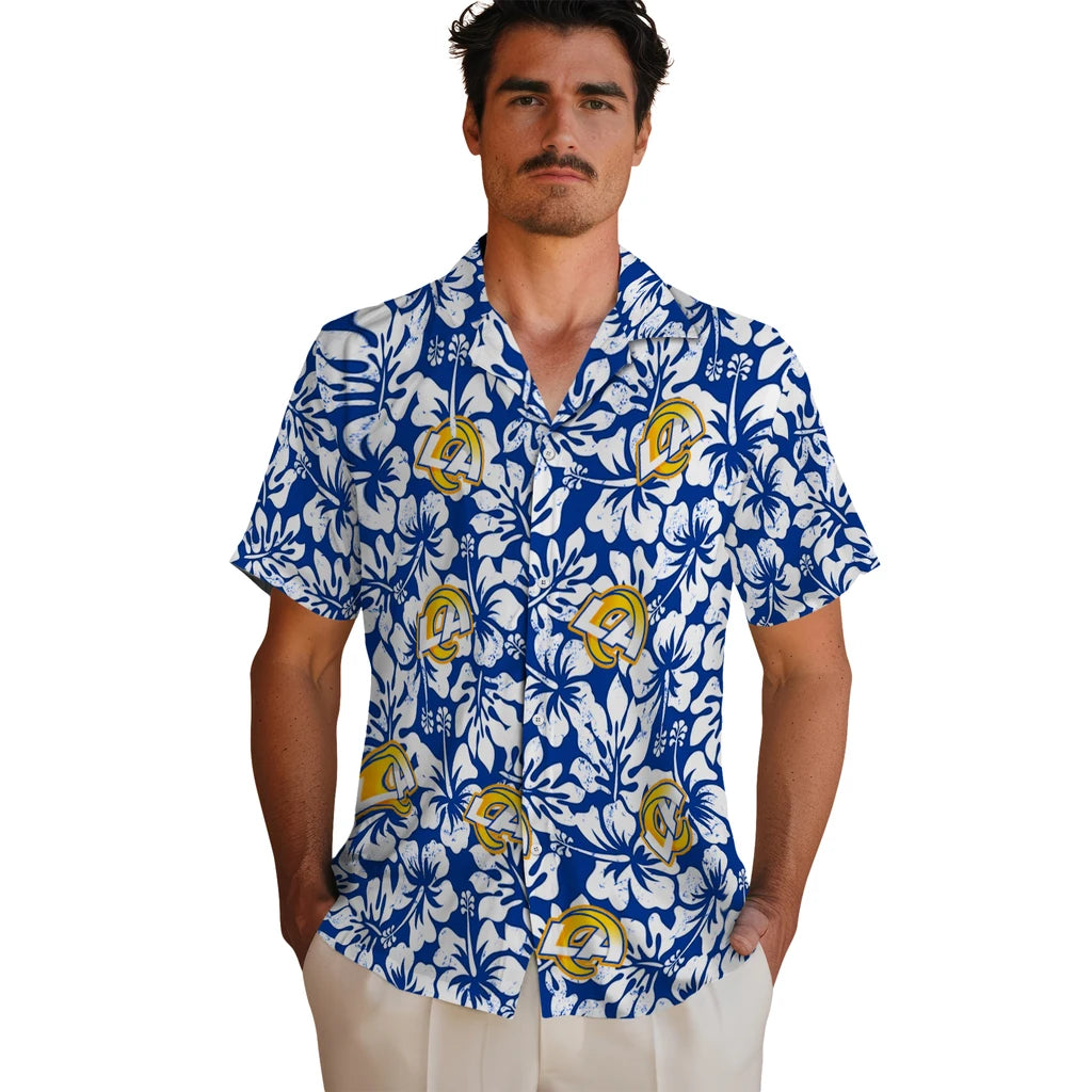 Los Angeles Rams Hawaiian Shirt - Hibiscus Motif | Moonbestprint
