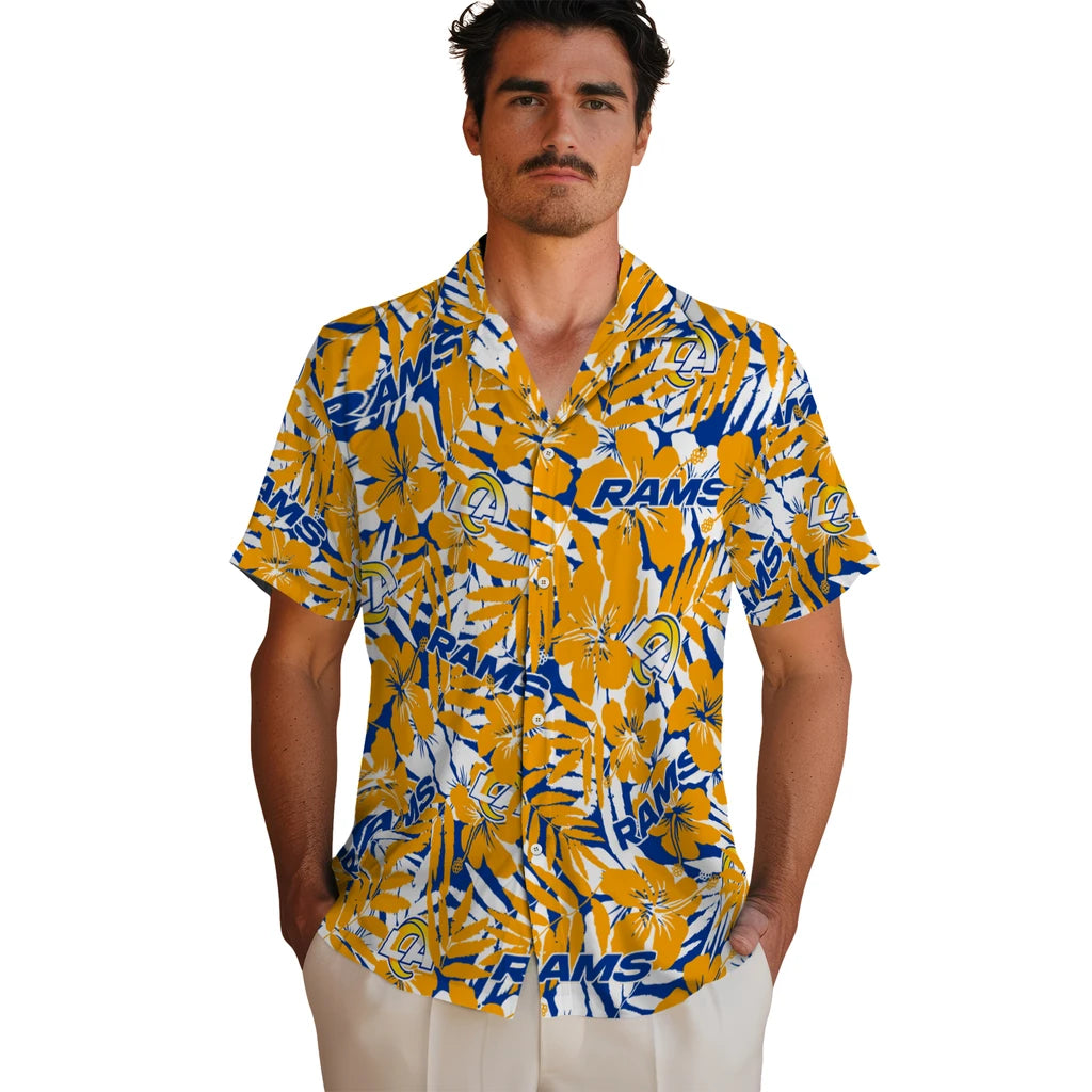 Los Angeles Rams Hawaiian Shirt - Hibiscus Overlay | Moonbestprint