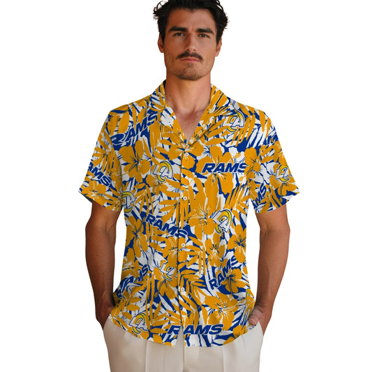 Los Angeles Rams Hawaiian Shirt - Hibiscus Overlay | Moonbestprint