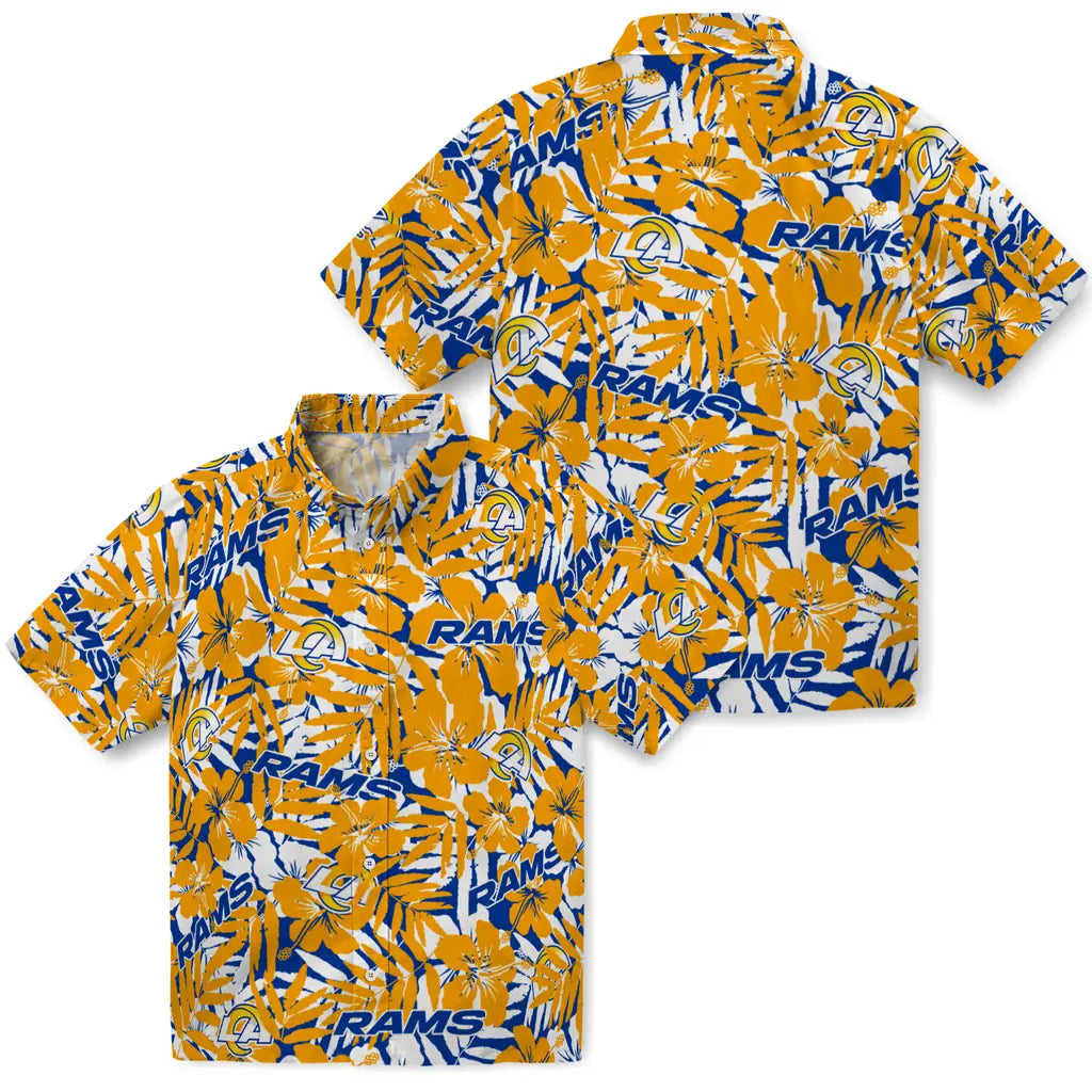 Los Angeles Rams Hawaiian Shirt - Hibiscus Overlay | Moonbestprint