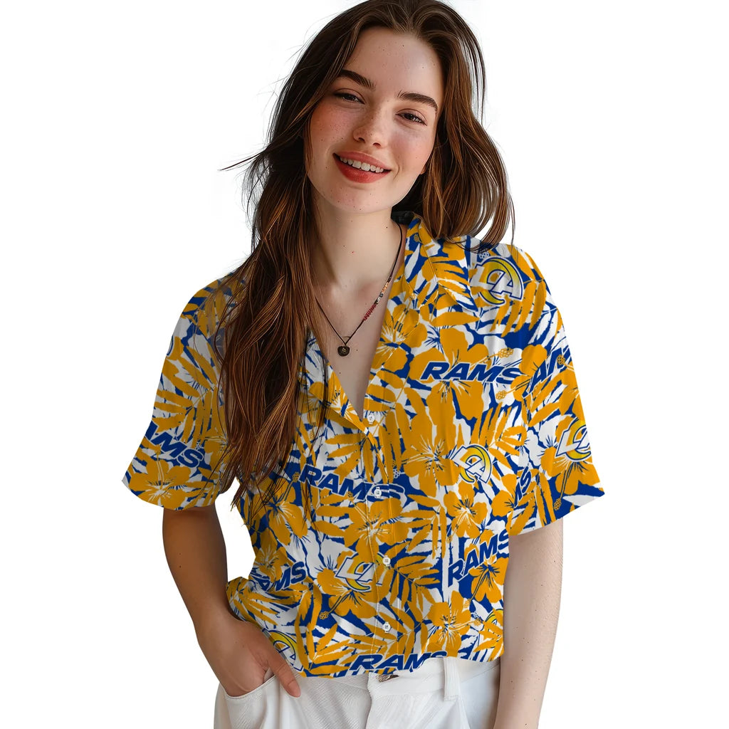 Los Angeles Rams Hawaiian Shirt - Hibiscus Overlay | Moonbestprint
