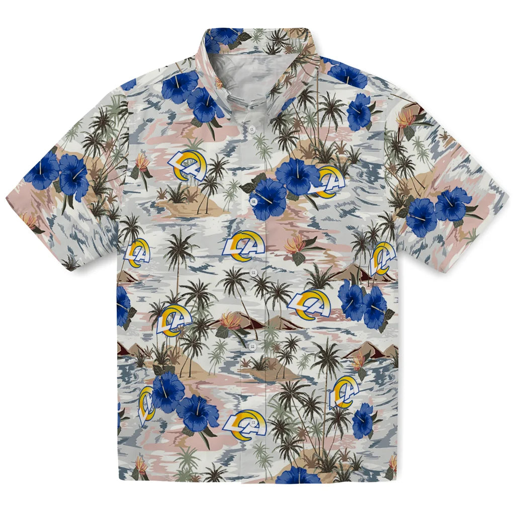 Los Angeles Rams Hawaiian Shirt - Hibiscus Seaside | Moonbestprint
