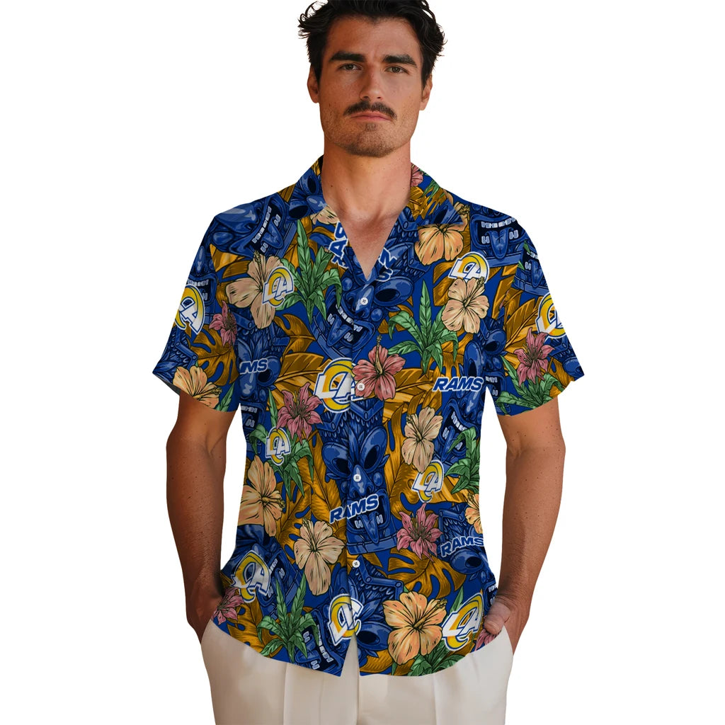 Los Angeles Rams Hawaiian Shirt - Hibiscus Tiki Jungle | Moonbestprint