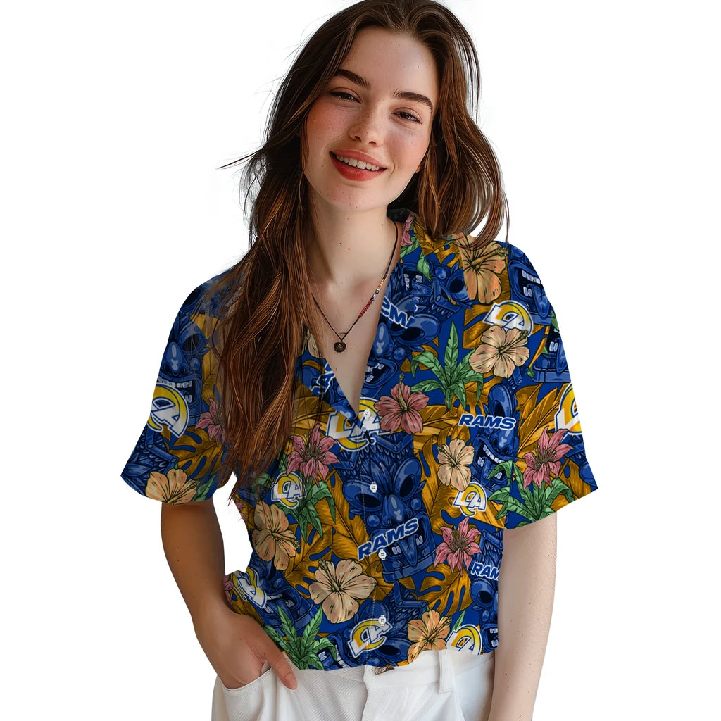 Los Angeles Rams Hawaiian Shirt - Hibiscus Tiki Jungle | Moonbestprint