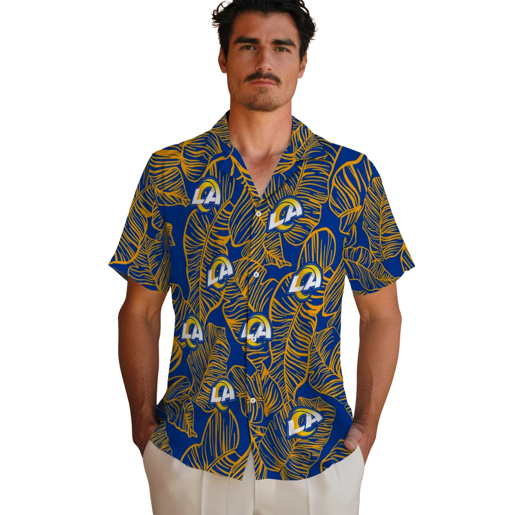 Los Angeles Rams Hawaiian Shirt - Leaf Outline | Moonbestprint