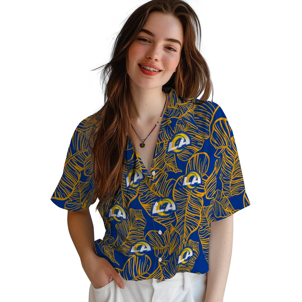Los Angeles Rams Hawaiian Shirt - Leaf Outline | Moonbestprint